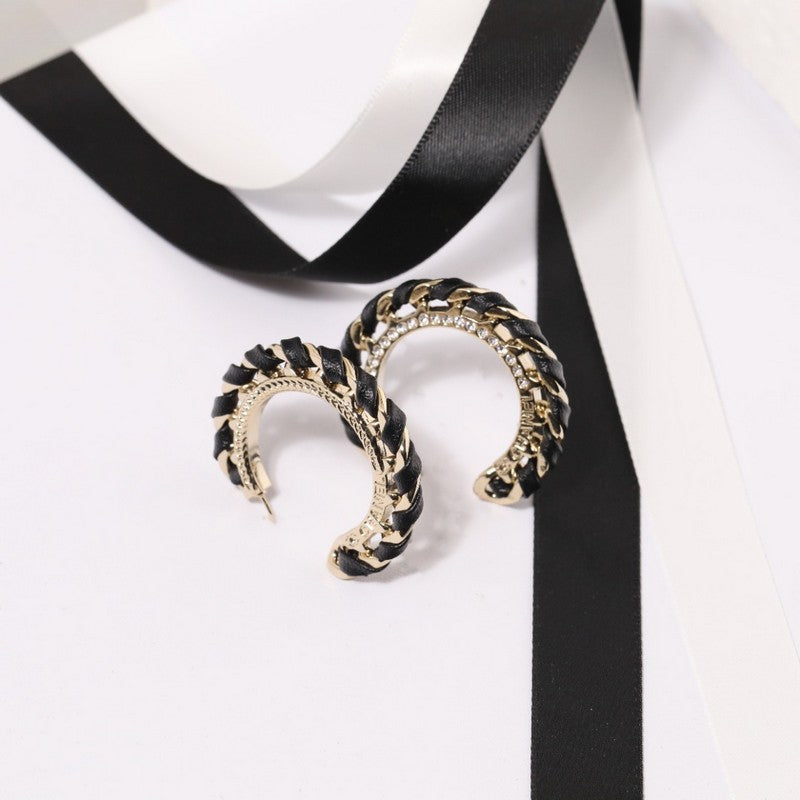 18K Chanel Black & Red Leather Earrings