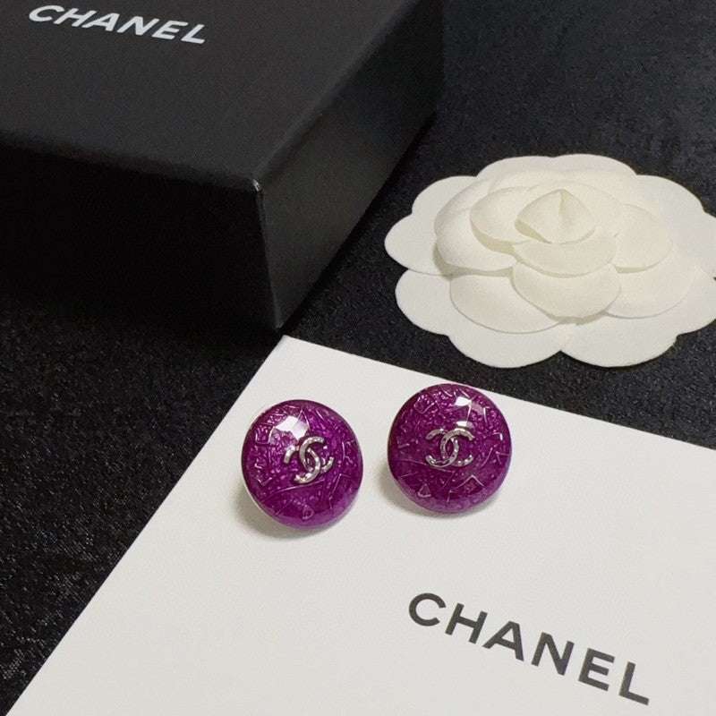 18K Chanel Purple Round Earrings
