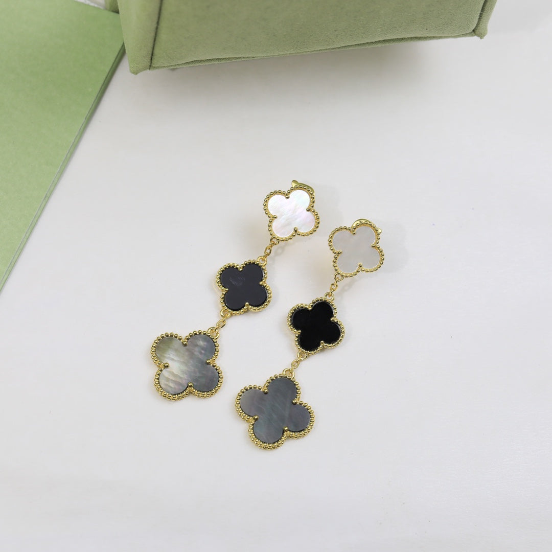 18K Van Cleef & Arpels Magic Alhambra Three Pearls Motifs Earrings