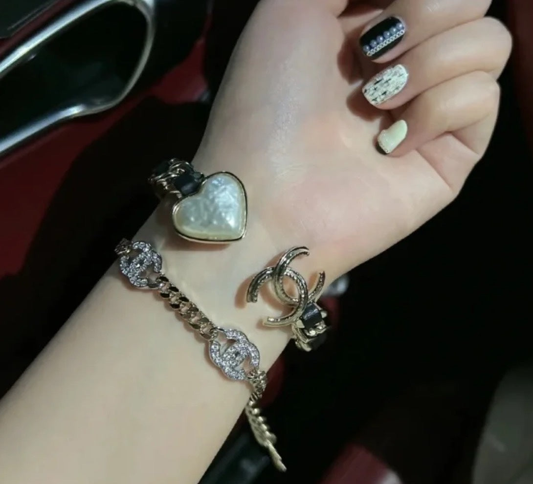 18K Chanel Heart Black Cuff Bracelet