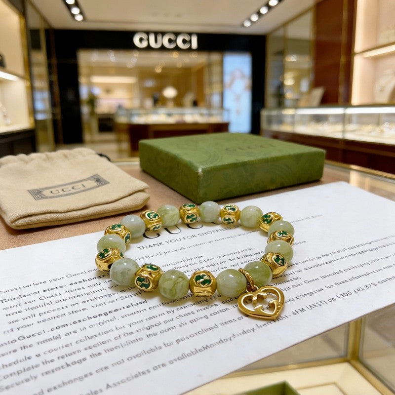 18K Gucci Anger Forest Green Bead Gold Chain Bracelet