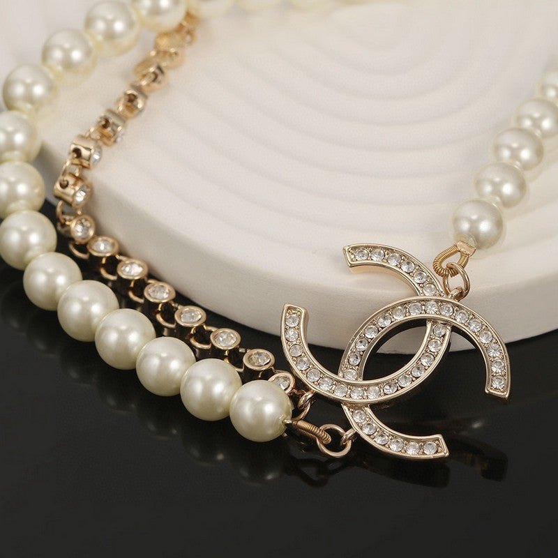18K Chanel Double Chain Pearls Necklace