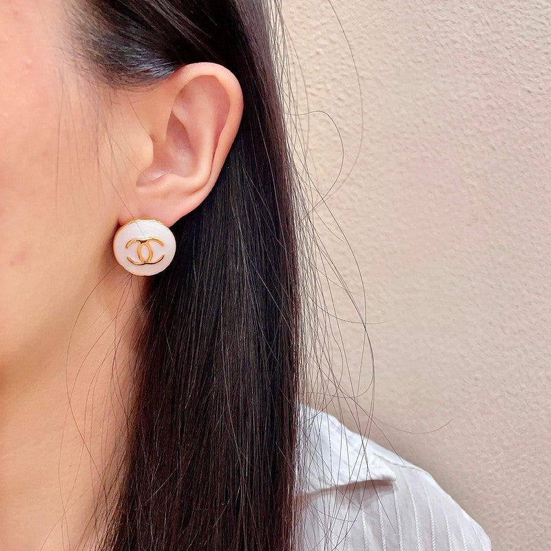 18K Chanel Black & White Round Gold Earrings