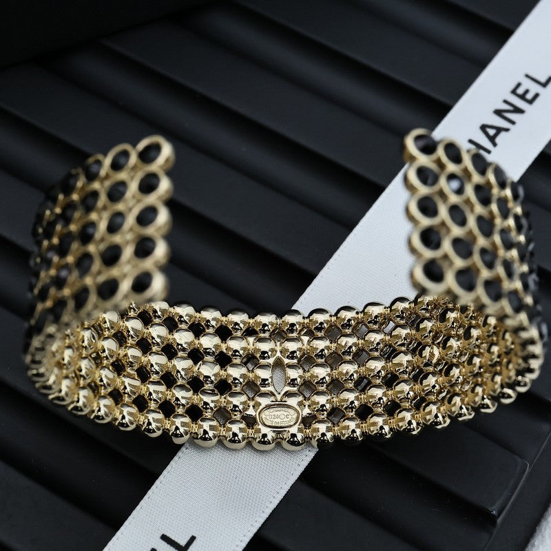 18K Chanel Black Crystal Wide Cuff Bracelet