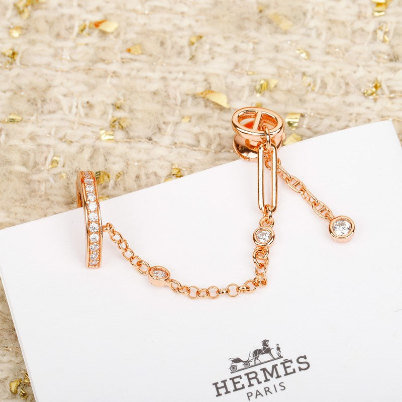 18K Hermes Chaine D'Ancre Rose Gold Diamond Earrings