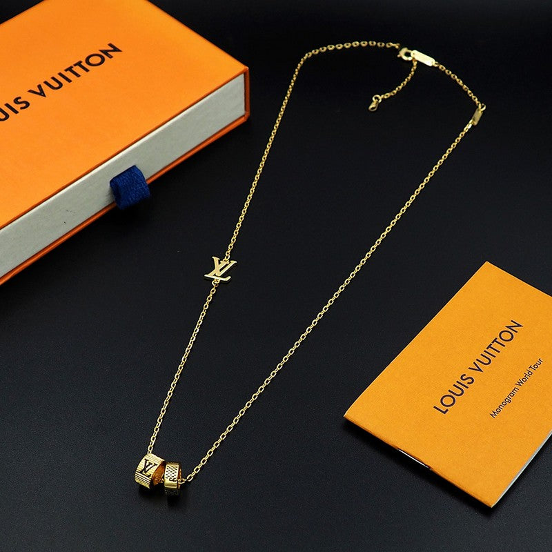 18K Louis Vuitton Damier Rings Pendant Necklace