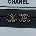 18K Chanel Black Leather Gold Earrings