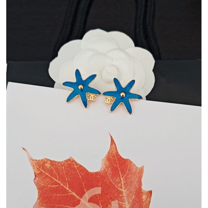 18K Chanel Blue Starfish Gold Earrings