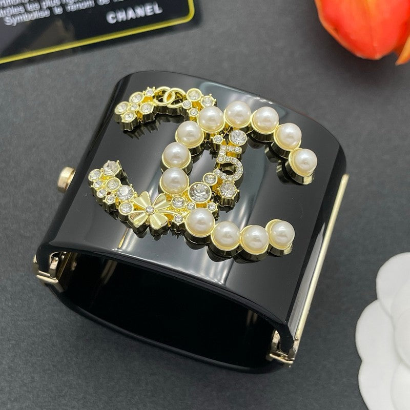 18K Chanel Pearl & Diamond Black Cuff Bracelet