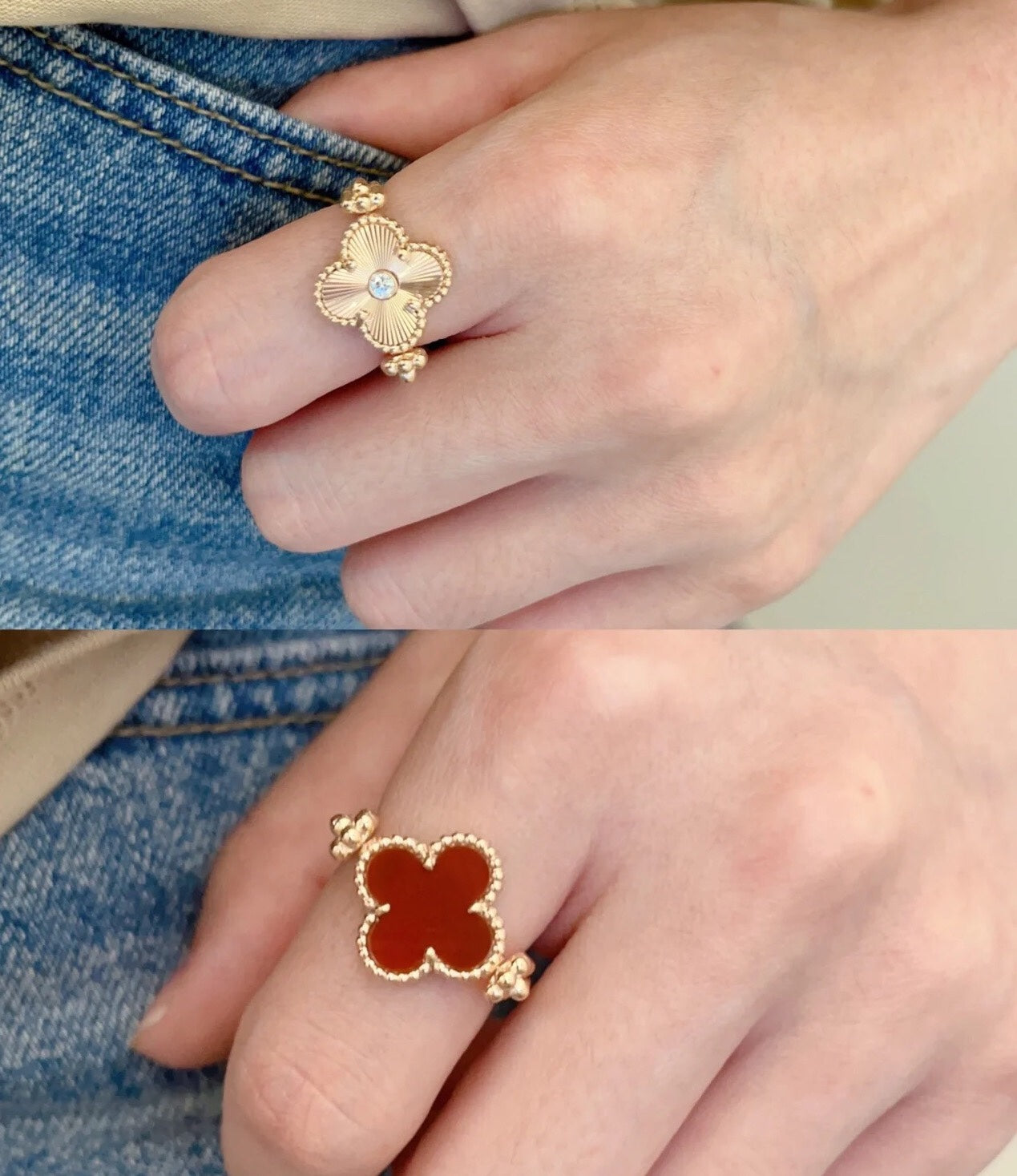 18K Van Cleef & Arpels Vintage Alhambra Reversible Ring