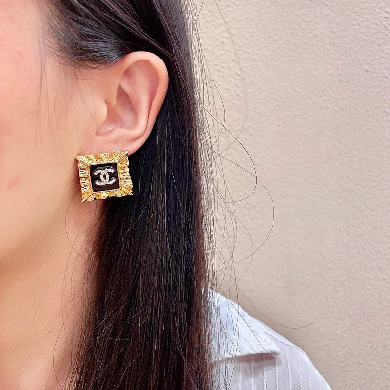 18K Chanel Black Gold Earrings