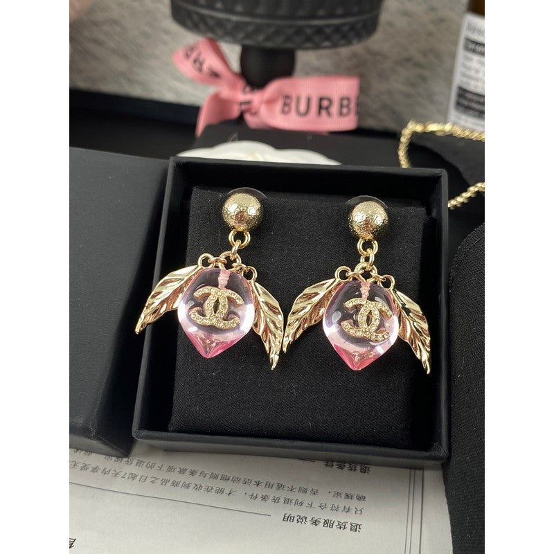18K Chanel Pink Peach Gold Earrings