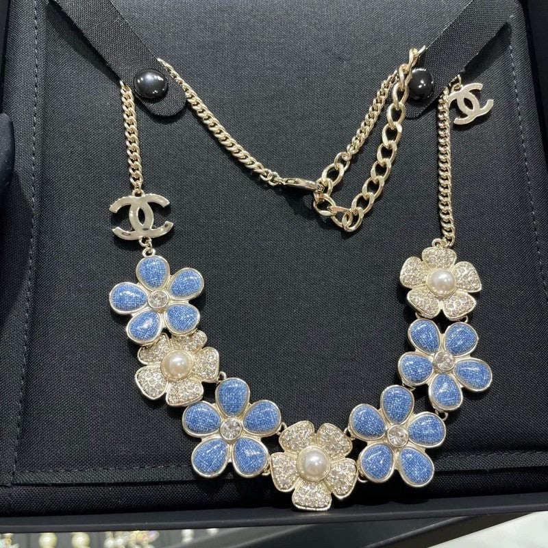 18K Chanel Blue & White Flower Diamond Necklace
