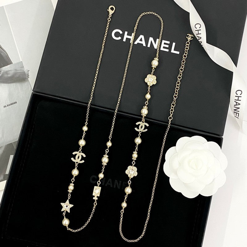 18K Chanel Long Diamond & Pearl Necklace