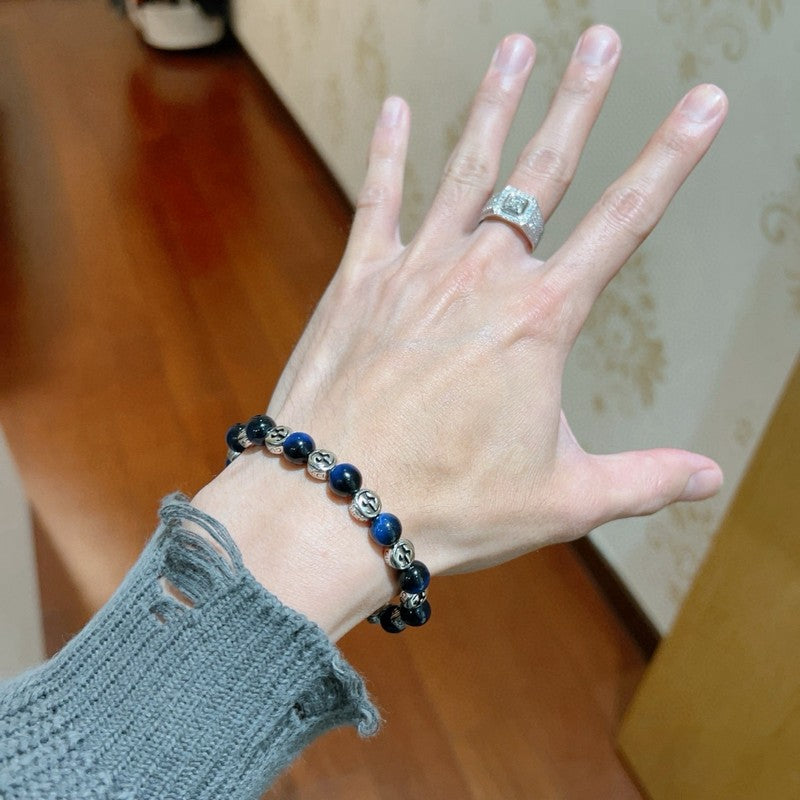 18K Gucci Anger Forest Blue Tiger's Eye Bead Chain Bracelet