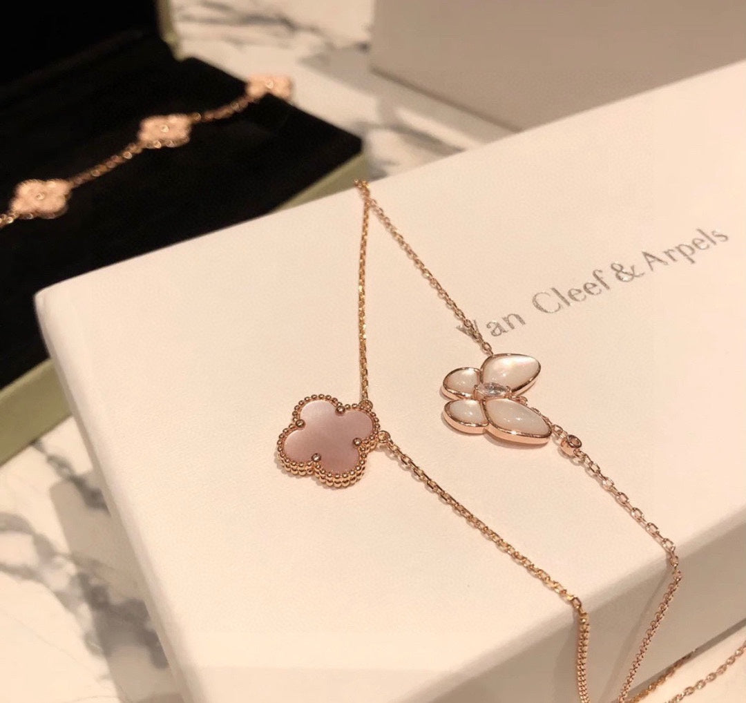 18K Van Cleef & Arpels Vintage Alhambra Pink Necklace