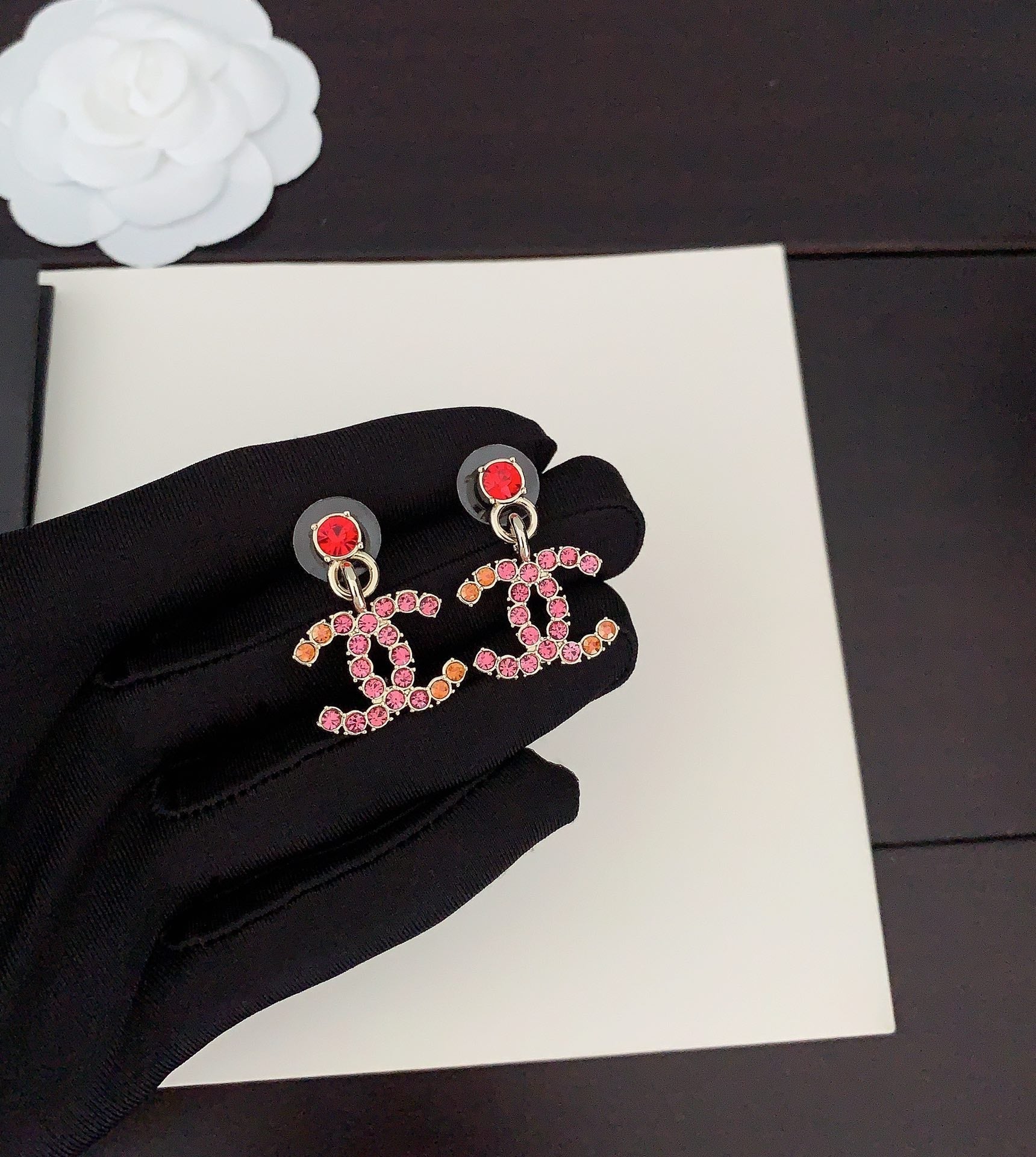18K Chanel Pink Crystals Earrings