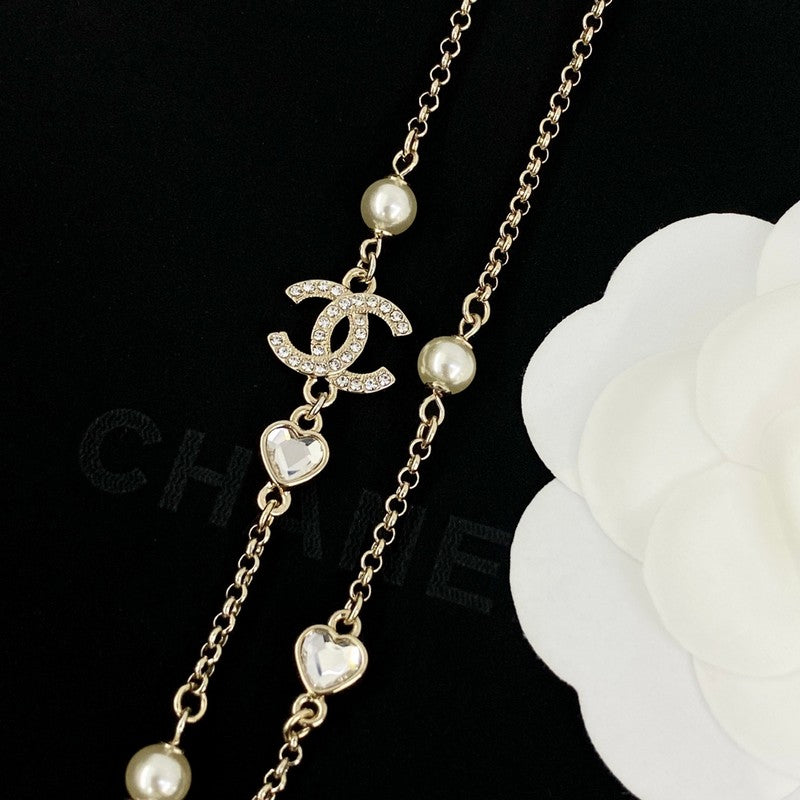 18K Chanel 25B Heart Crystal Pearl Necklace