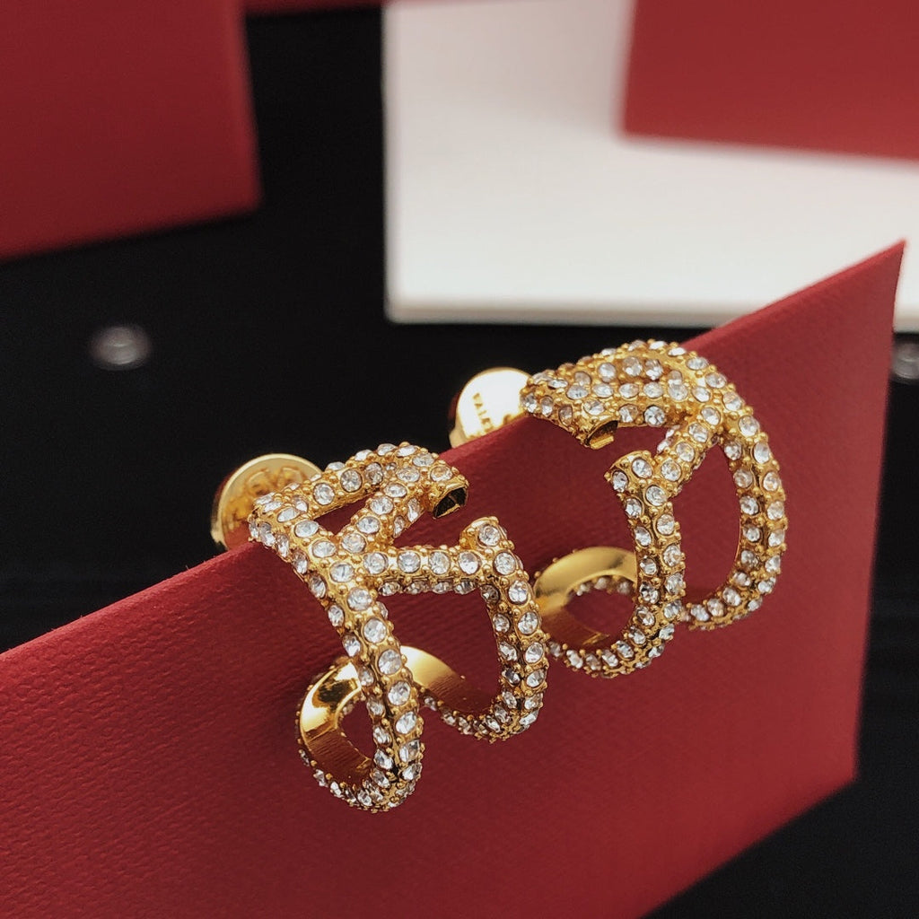 18K Valentino Vlogo Diamonds Open Earrings