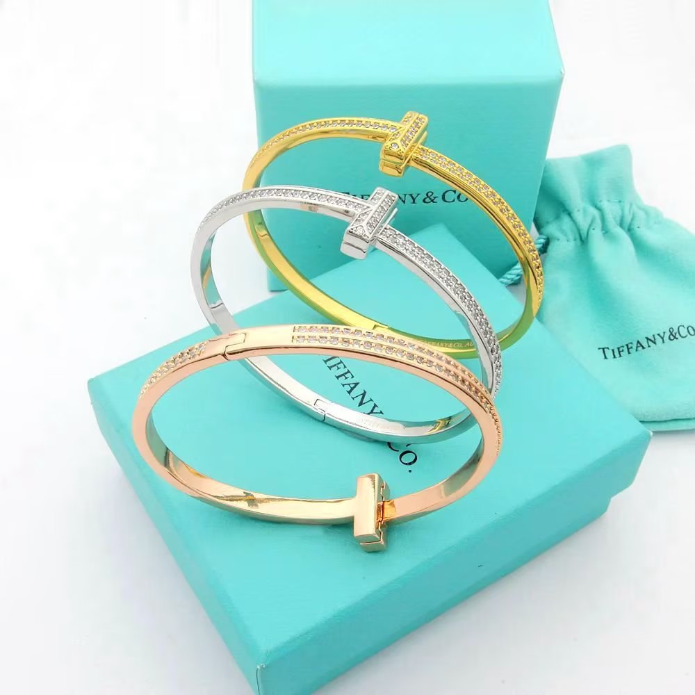 18K Tiffany Wide Diamond Bangle Bracelet