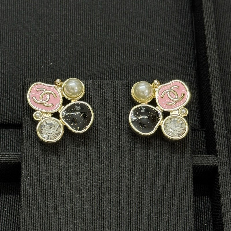 18K Chanel Black & Pink Crystal Earrings