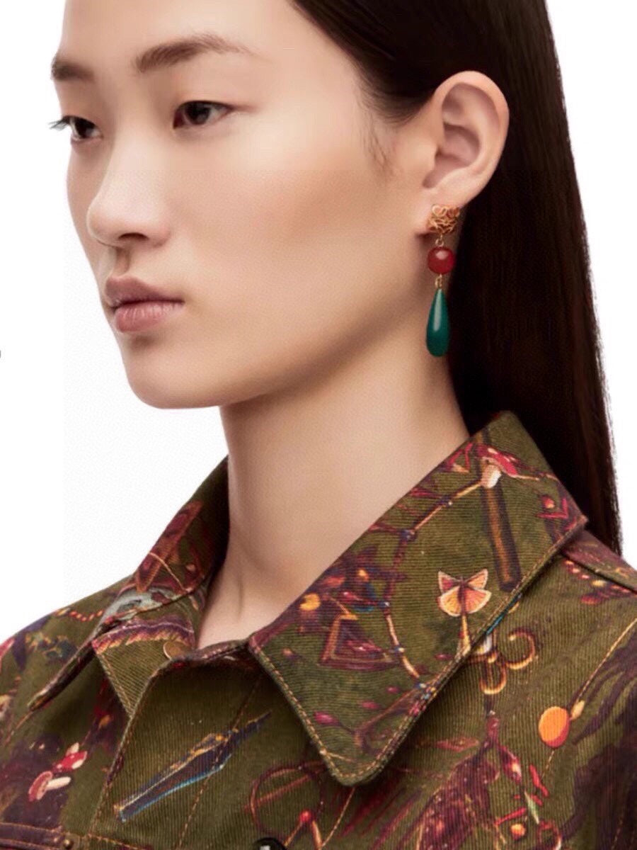 18K Loewe Anagram Color Crystals Earrings