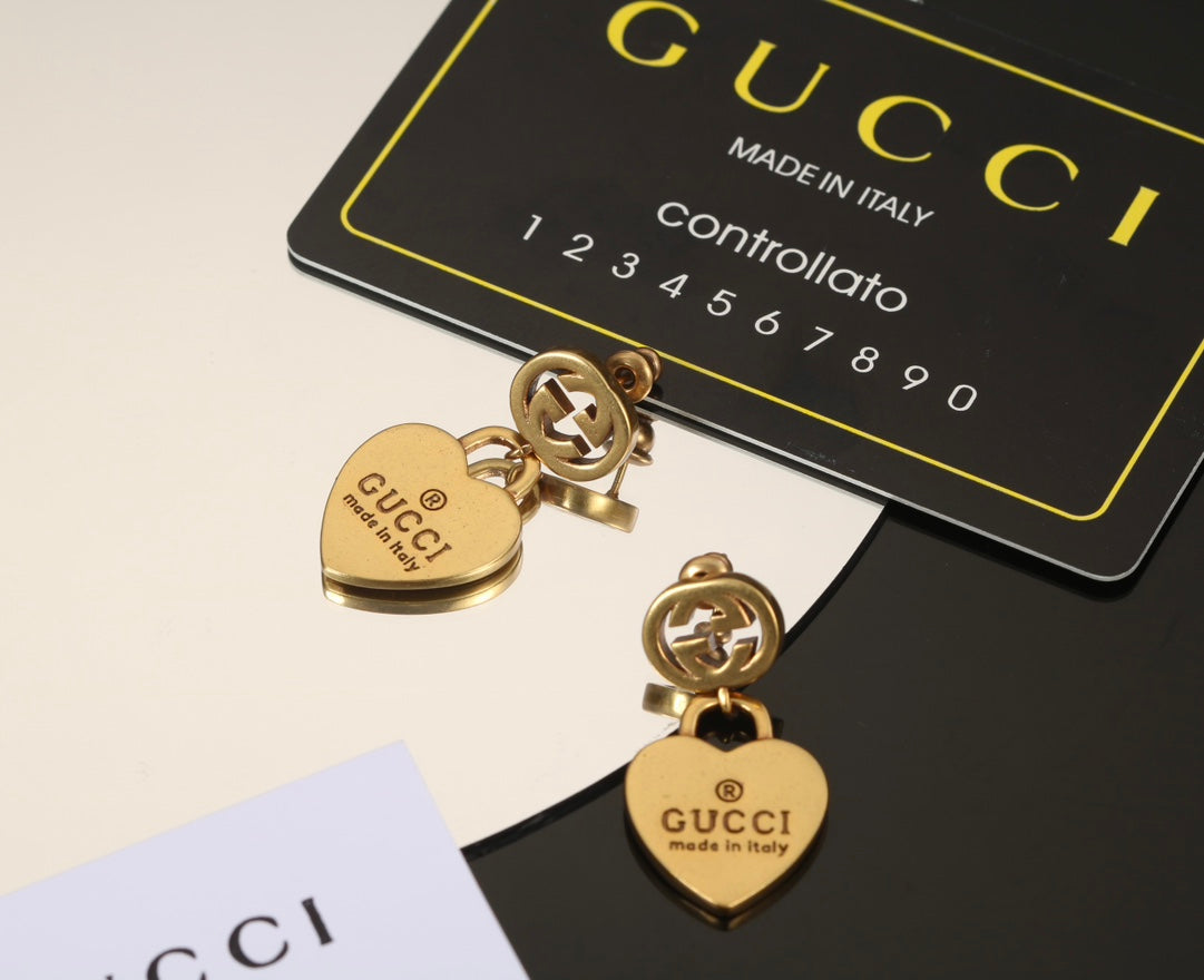 18K Gucci Heart Pendant Earrings