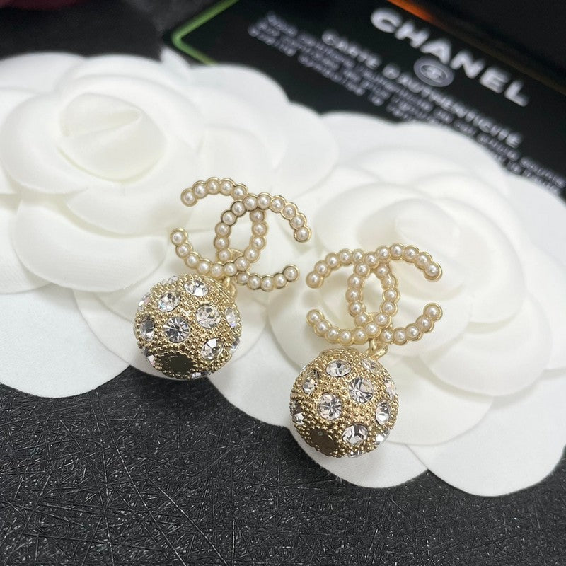 18K Chanel Gold Diamond Ball Earrings