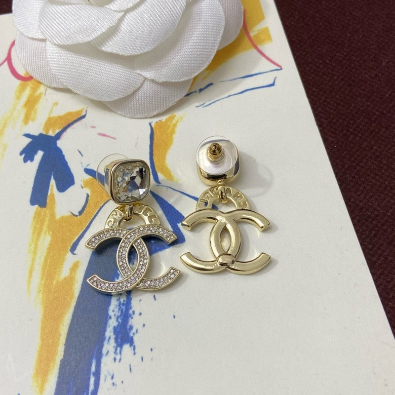 18K Chanel Pendant Crystal Earrings