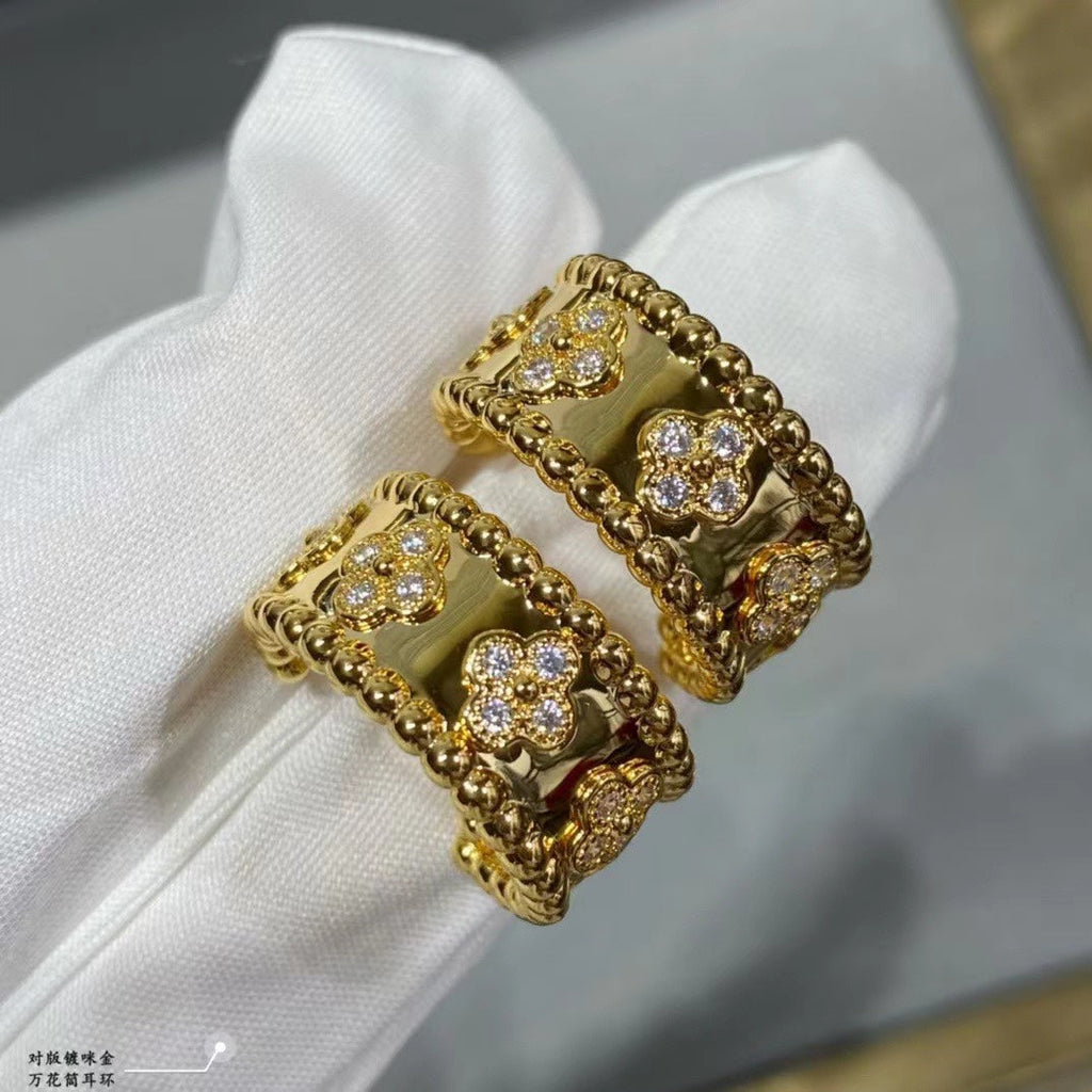 18K Van Cleef & Arpels Yellow Gold Perlee Clovers Hoop Earrings