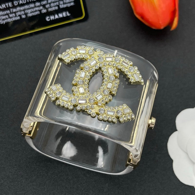 18K Chanel Pearl Diamond Transparent Cuff Bracelet