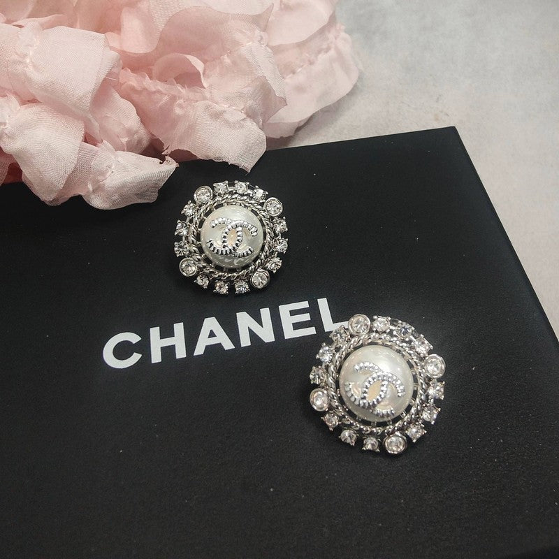 18K Chanel Round Pave Diamond Earrings