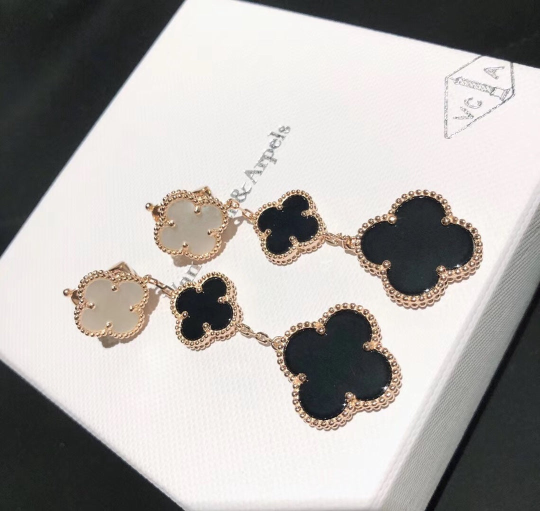 18K Van Cleef & Arpels Magic Alhambra Three Pearls Motifs Earrings