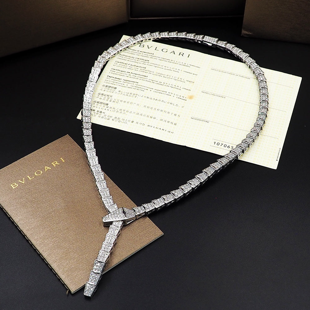 18K BVLGARI BV Serpenti Viper Full Pave Diamonds Necklace