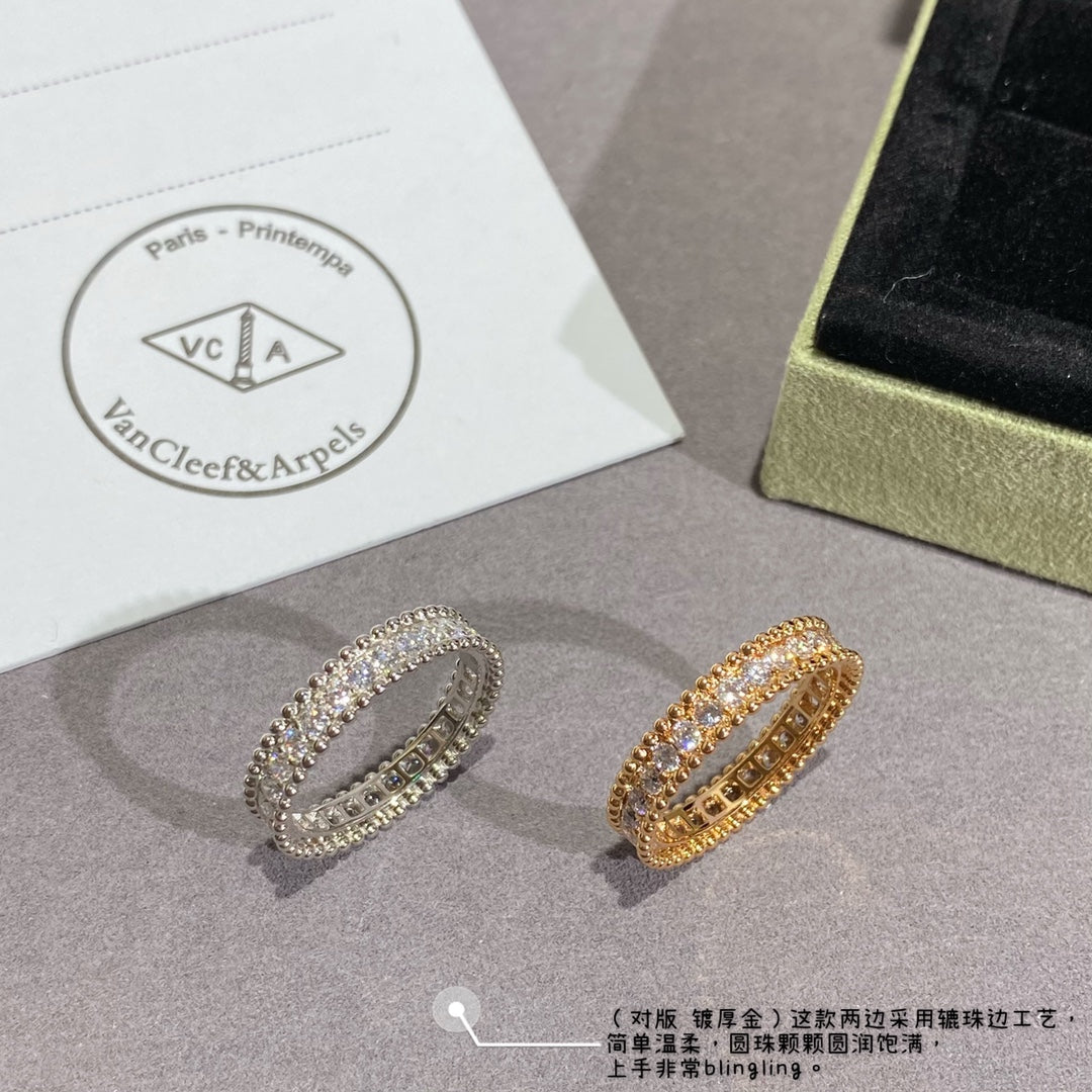 18K Van Cleef & Arpels Rose Gold Perlee Diamonds Ring