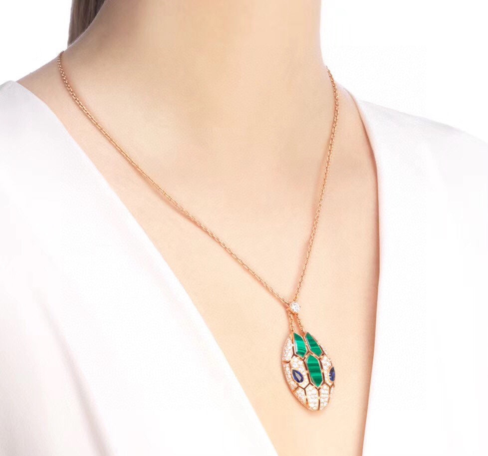 18K BVLGARI BV Serpenti Malachite Necklace