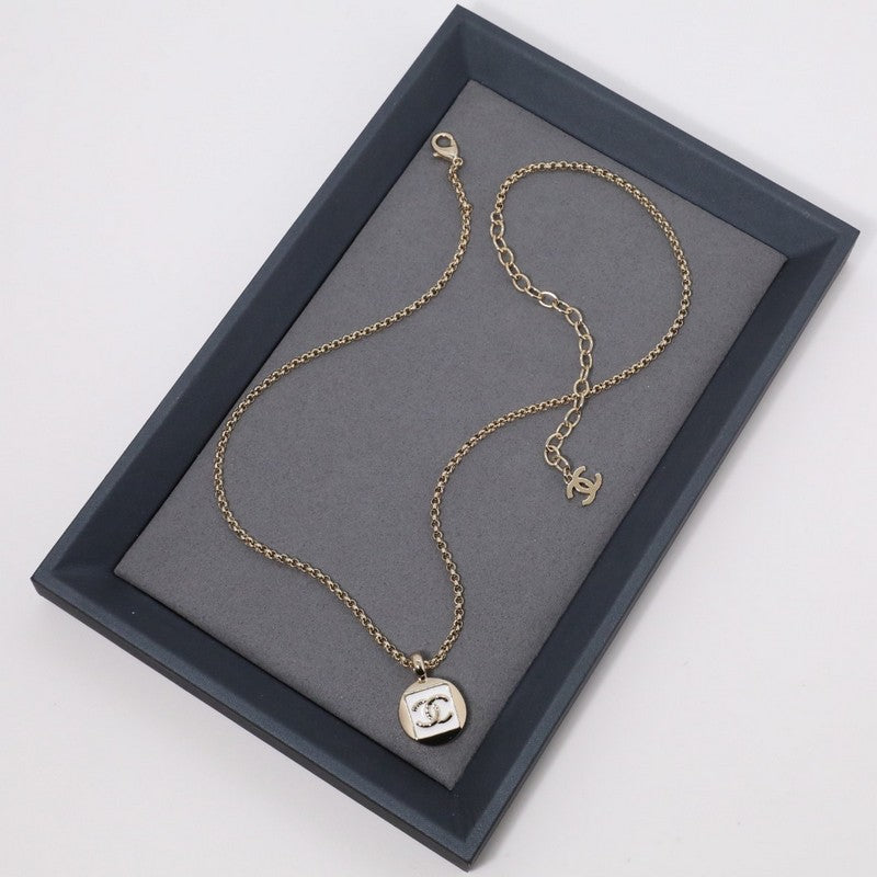 18K Chanel Black & White Logo Gold Necklace