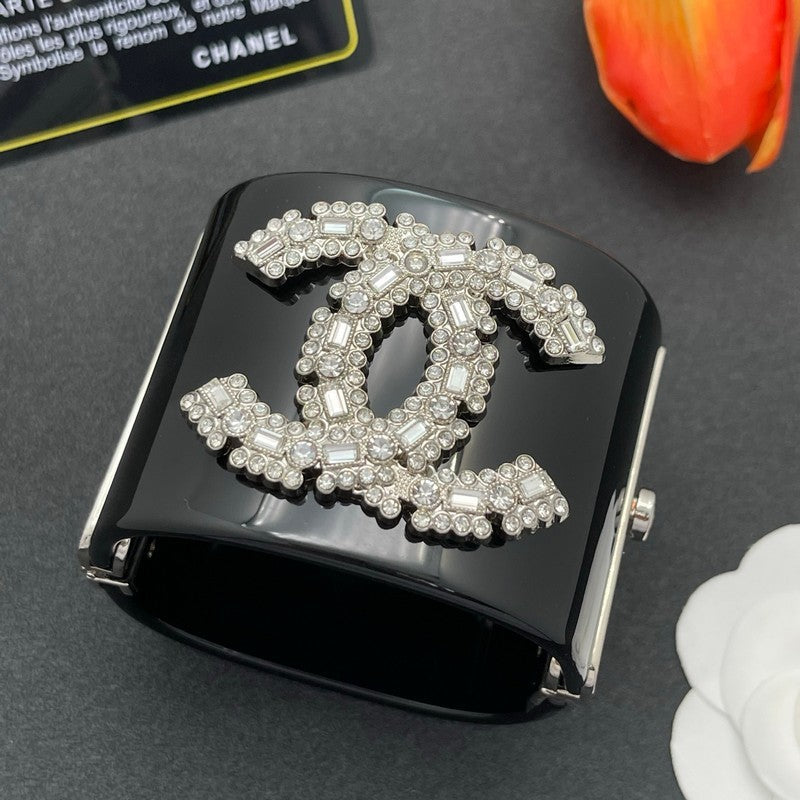 18K Chanel Pearl Diamond Black Cuff Bracelet