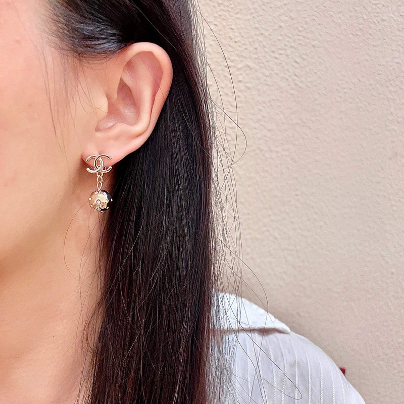 18K Chanel Diamond Ball Earrings