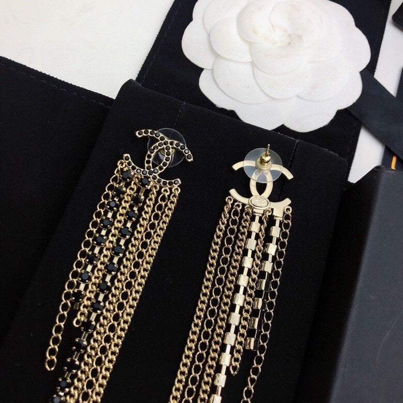18K Chanel Black Crystal Tassel Earrings