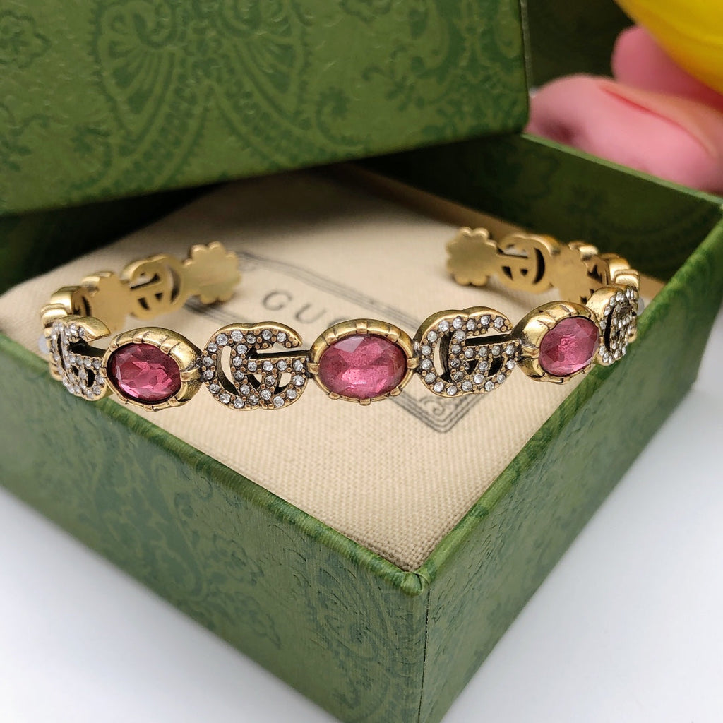 18K Gucci Red Crystals Open Cuff Bracelet
