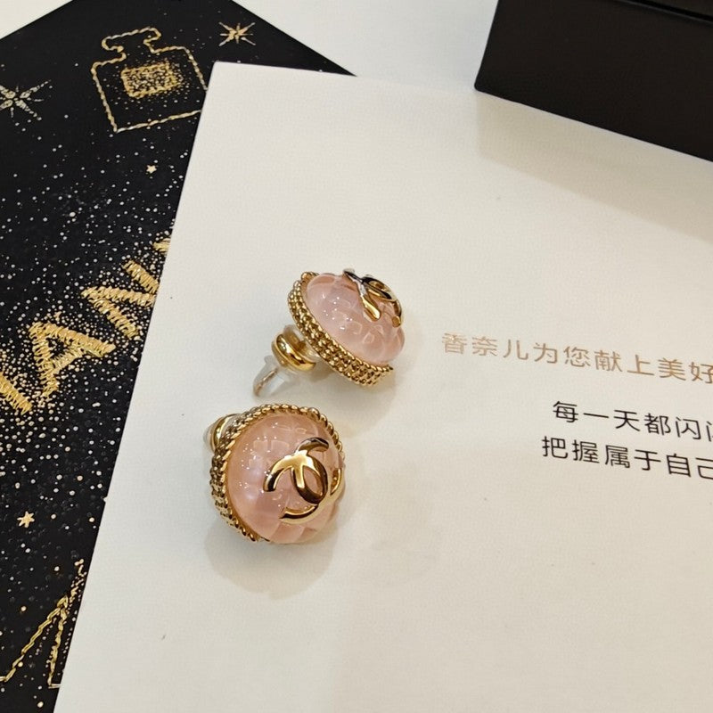 18K Chanel Black & Pink Round Earrings
