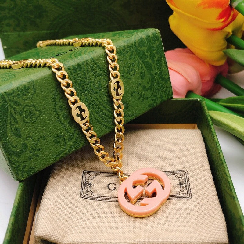 18K Gucci Interlocking G Pink Pendant Necklace