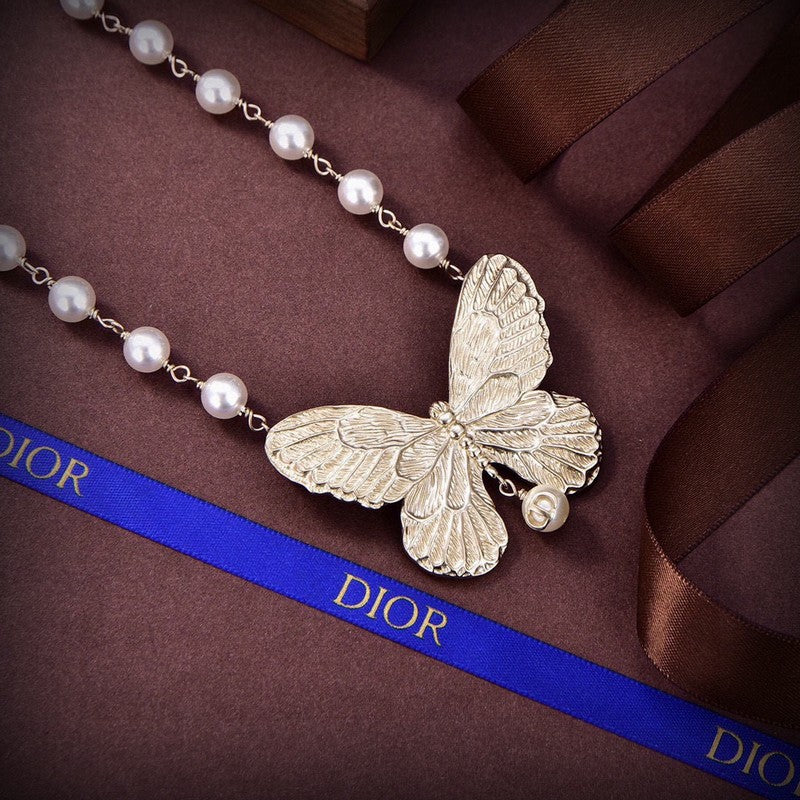 18K Dior Butterfly Pearl Choker Necklace
