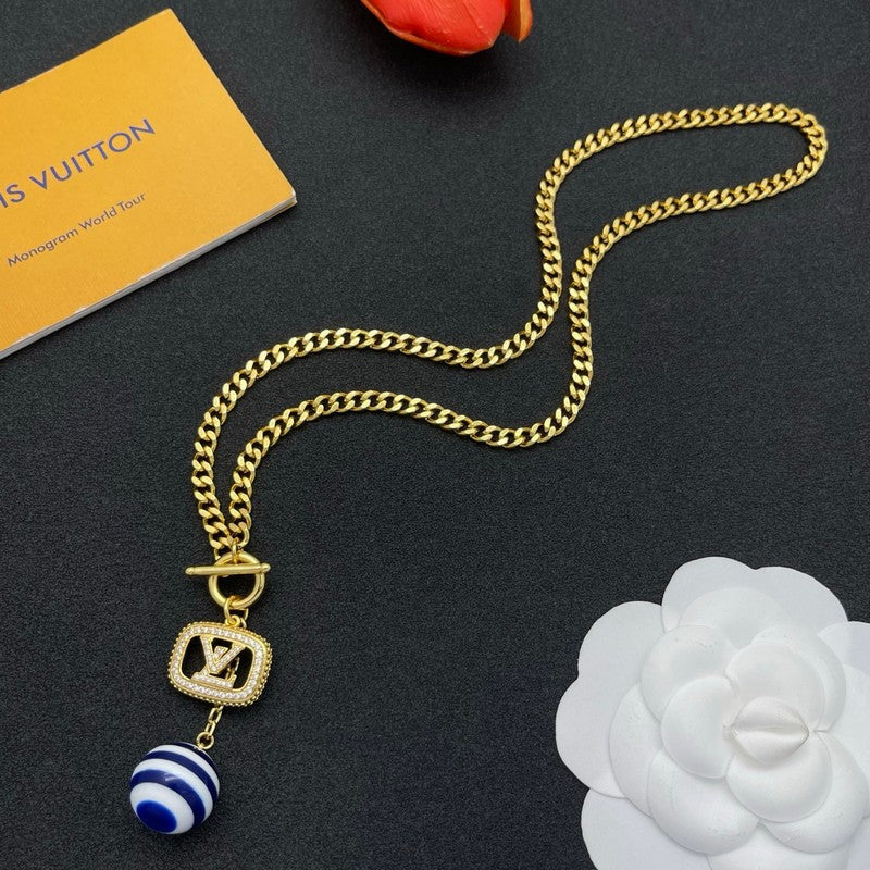 18K Louis Vuitton Blue & White Ball Gold Necklace