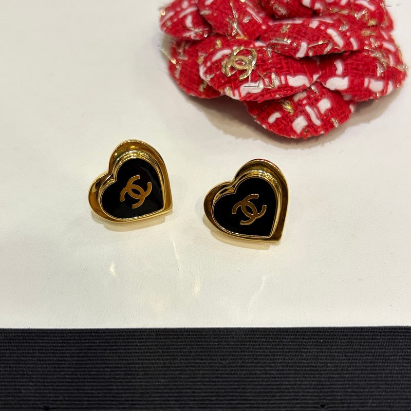 18K Chanel 26P Black & Red Heart Earrings