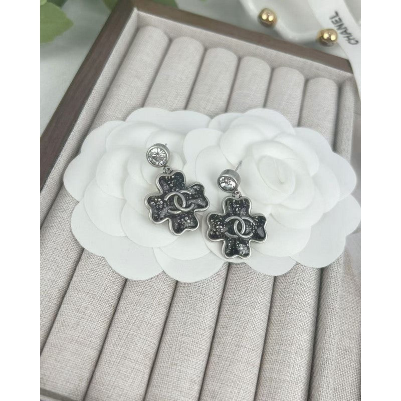18K Chanel Black Four-Leaf Clover Earrings