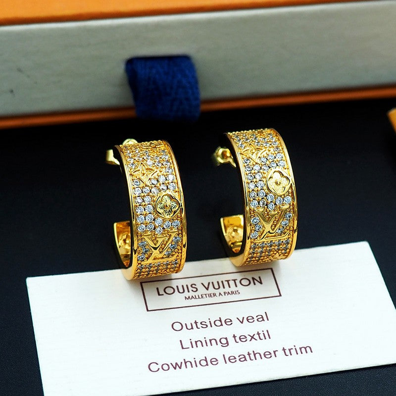 18K Louis Vuitton Pave Diamond Hoop Earrings