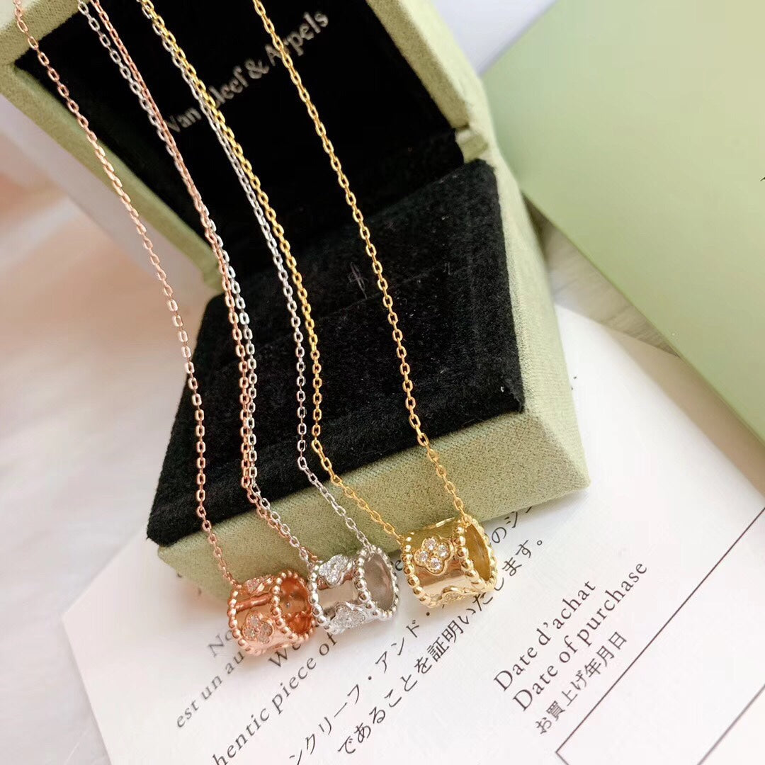 18K Van Cleef & Arpels Rose Gold Perlee Clovers Pendant Necklace