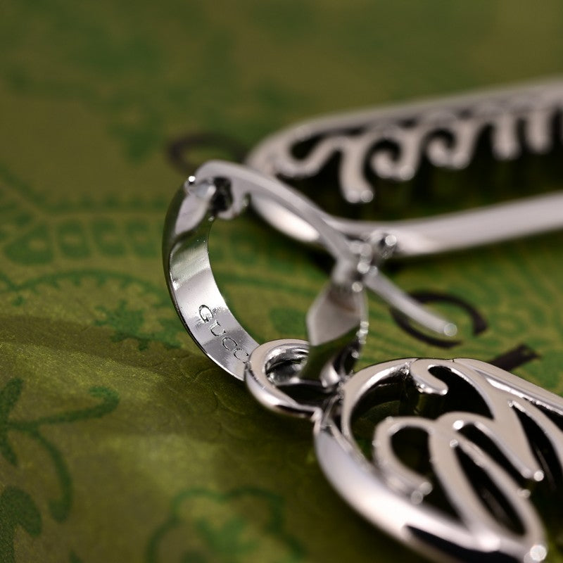 18K Gucci White Gold Script Earrings